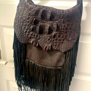 Authentic Mexican Alligator Genuine Leather Fringe Crossbody Purse